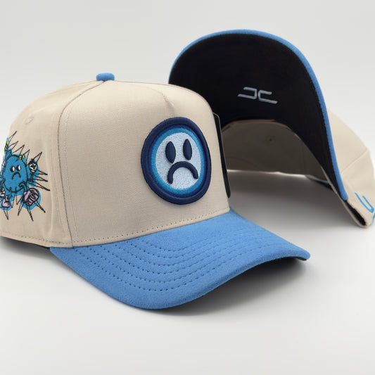 Beautiful Disaster Beige/Blue Sad Face Semi-Curved Cap