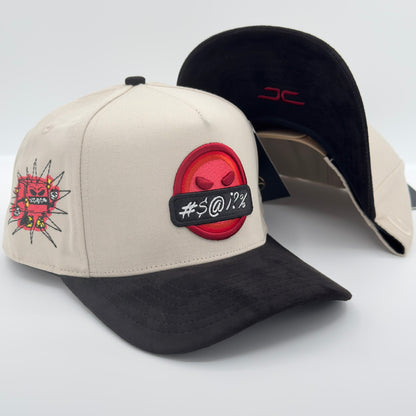 Beige/Red Angry Face Semi-Curved Cap