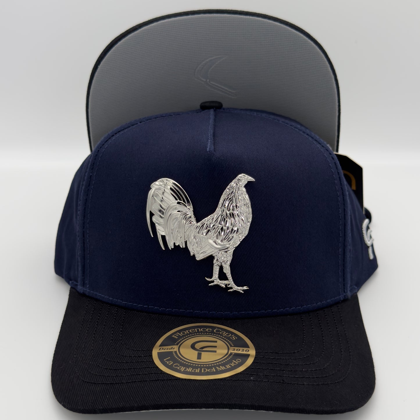 Blue Silver Rooster Semi Curved Cap