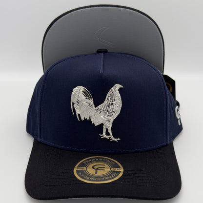 Blue Silver Rooster Semi Curved Cap