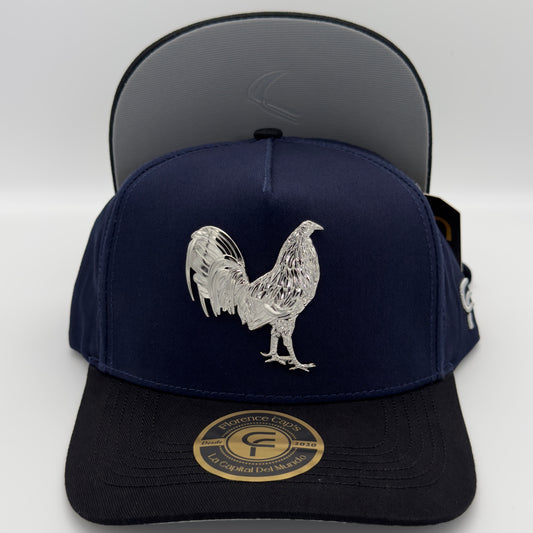 Blue Silver Rooster Semi Curved Cap