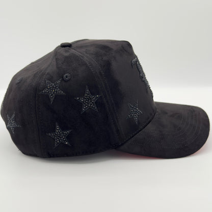 LA CITY OF STARS Diamonded Edition Luxury Black Elegant Semi-Curved Cap
