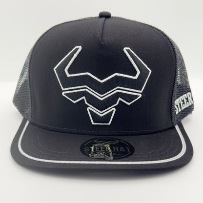 Black/White Steer Mesh Flat Cap